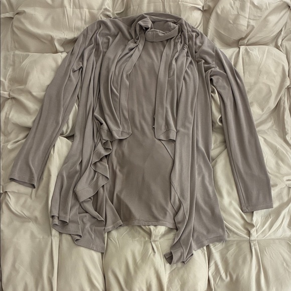 Akira Chicago Black Label Chic Greige Open Front Draped Cardigan - Picture 1 of 6